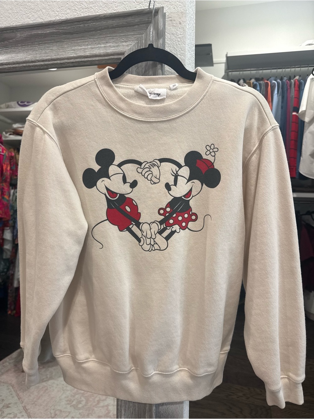 GAP Beige Mickey & Minnie Graphic Sweatshirt - Classic Cartoon Sweatshirt